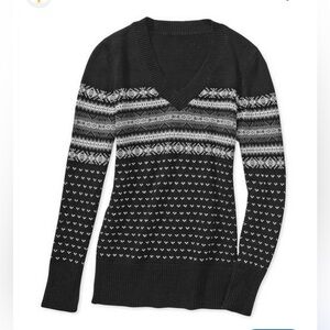 NWT Faded Glory Black & White Fair Isle Print‎ Christmas Sweater V-Neck Sz LG
